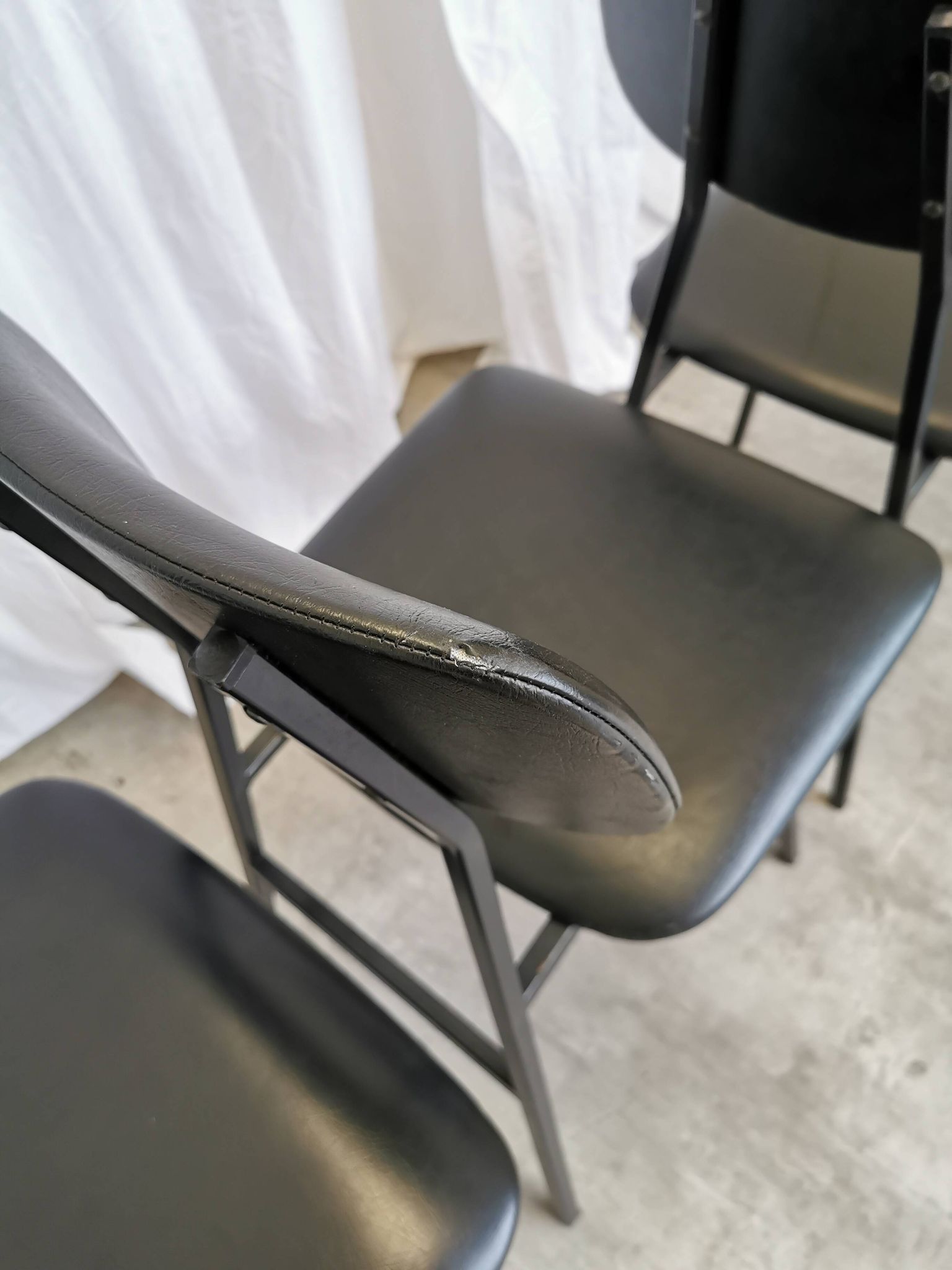 SET of 4 Vintage School Chairs /Black Leather / STOL Kamnik 80s Yugoslavia
