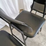 SET of 4 Vintage School Chairs /Black Leather / STOL Kamnik 80s Yugoslavia