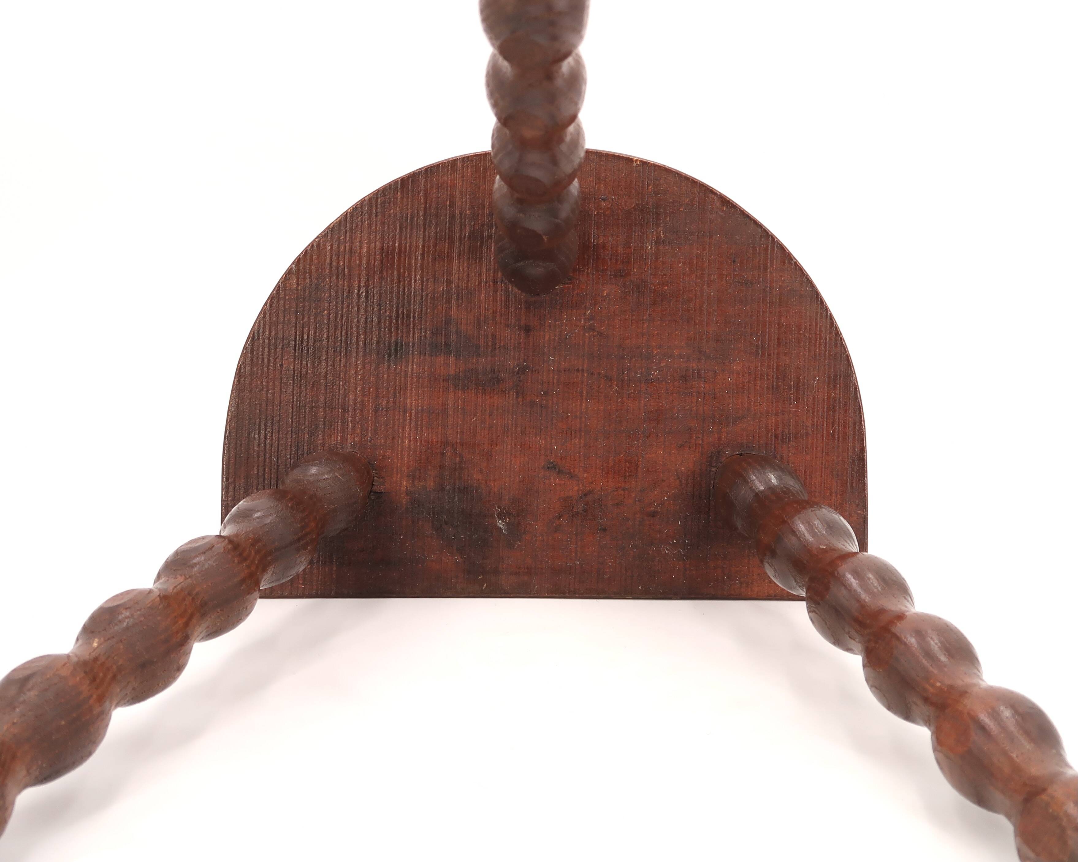 Wooden tripod stool, half-moon seat, 1950s