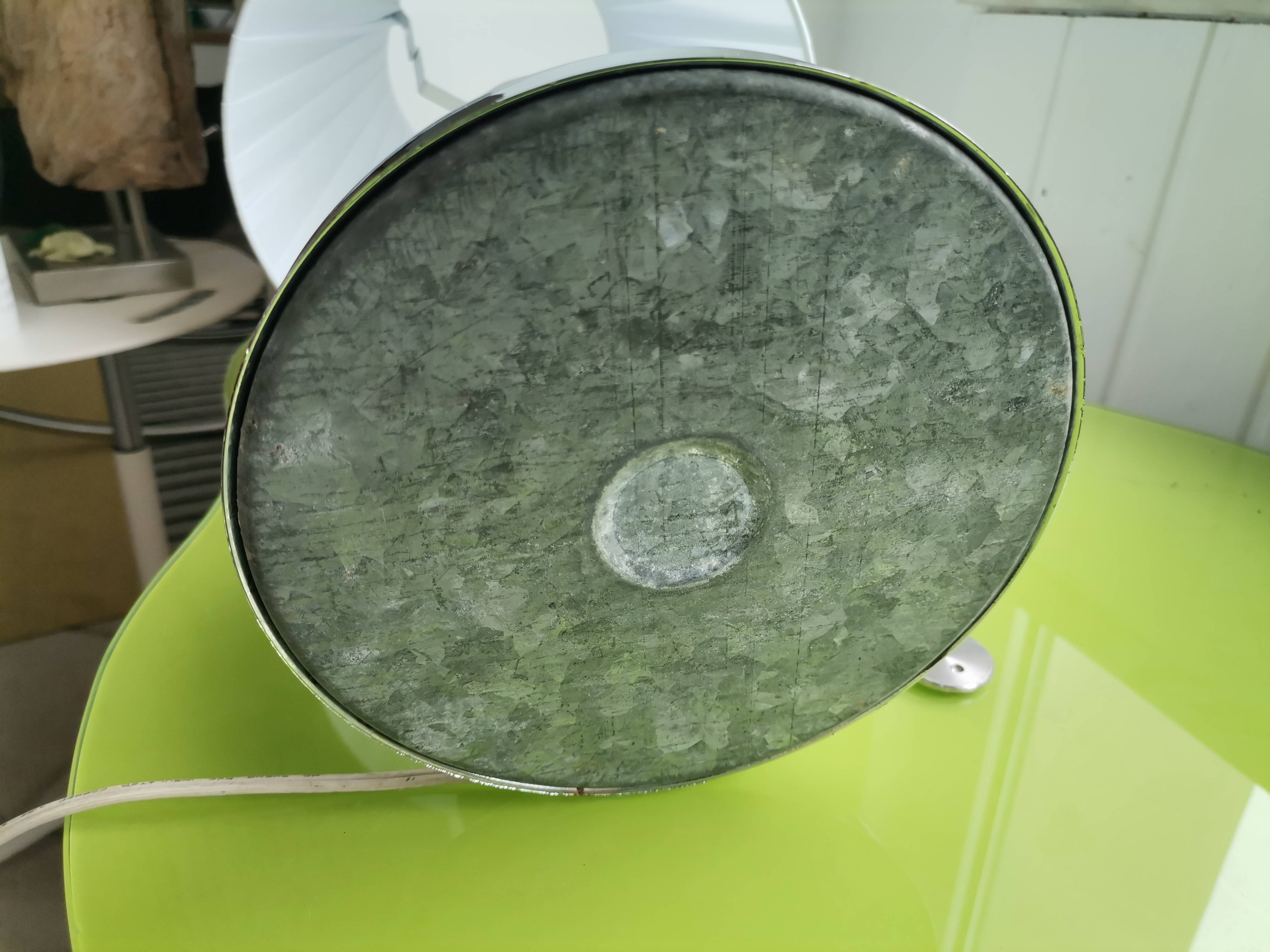 Mid Century Modern chromed table lamp with white pleated shade