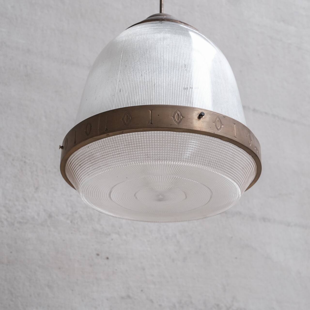 Large Two Part Holophane Style Mid-Century Pendant Light