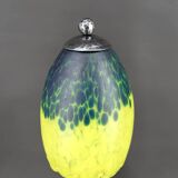 Pair of Wrought Iron & Blown Glass Lamps, France, Art Deco, c. 1930