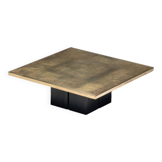 Brass Etched Coffee Table by Christian Heckscher, Belgium, 1970s