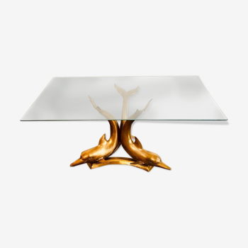 Coffee table 3 dolphins in brass