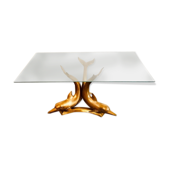 Coffee table 3 dolphins in brass