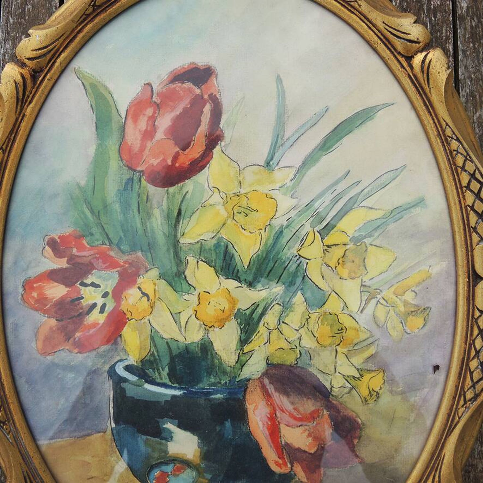2 old framed oval paintings signed J Billiard Duchesne
