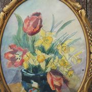 2 old framed oval paintings signed J Billiard Duchesne