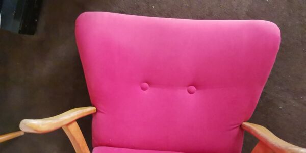Fauteuil zig zag wing années 50 60 rose fushia