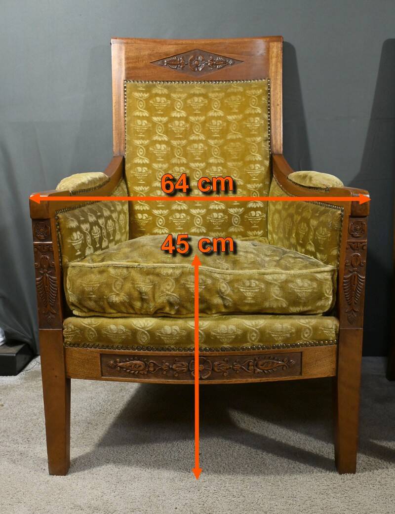 Pair of "Bergère" Armchairs in Mahogany, Empire Period – Early 19th Century