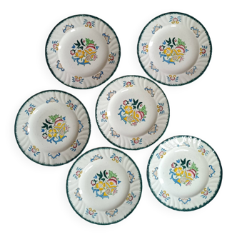 Set of 6 large flat plates Longwy Vieux Rouen vintage