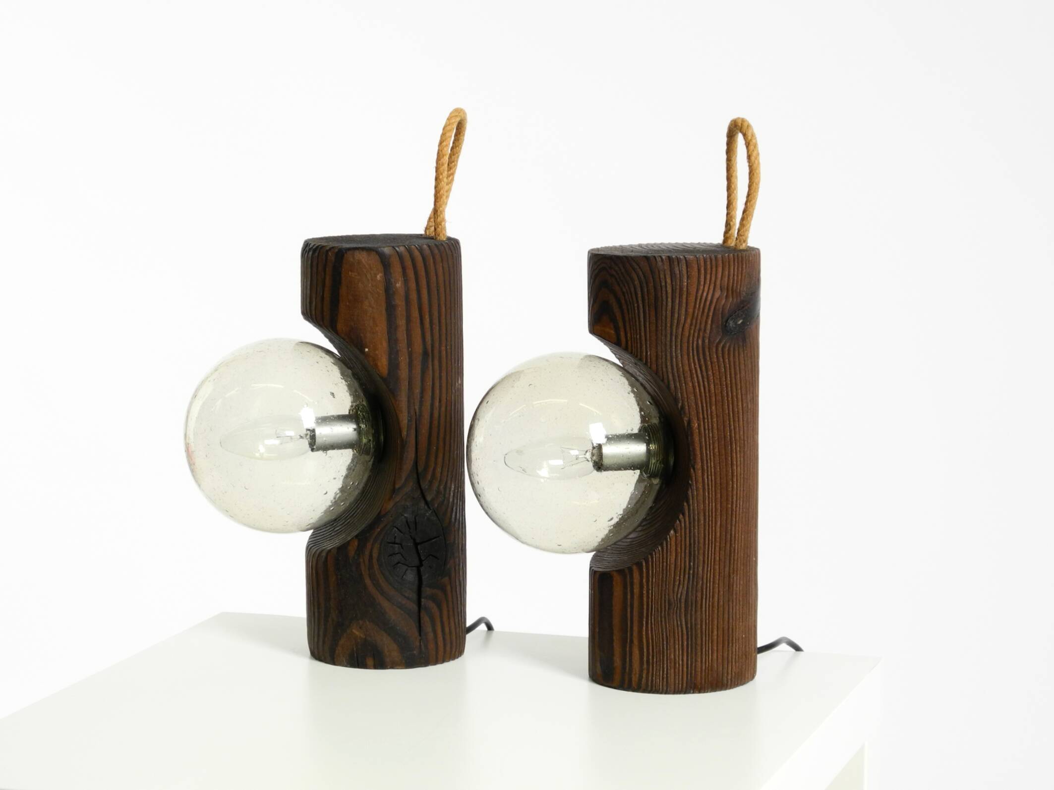Pair of rare 1960s Temde table and wall lamps made of solid pine