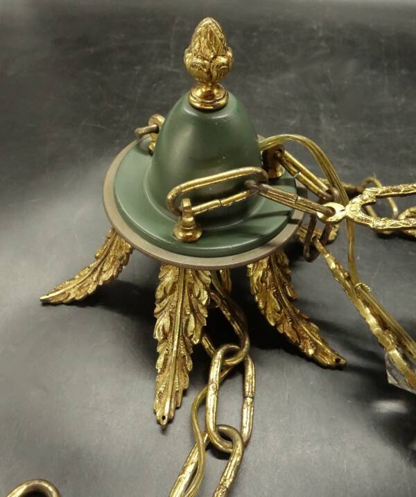 3-light chandelier with swan heads, Empire style - bronze & glass