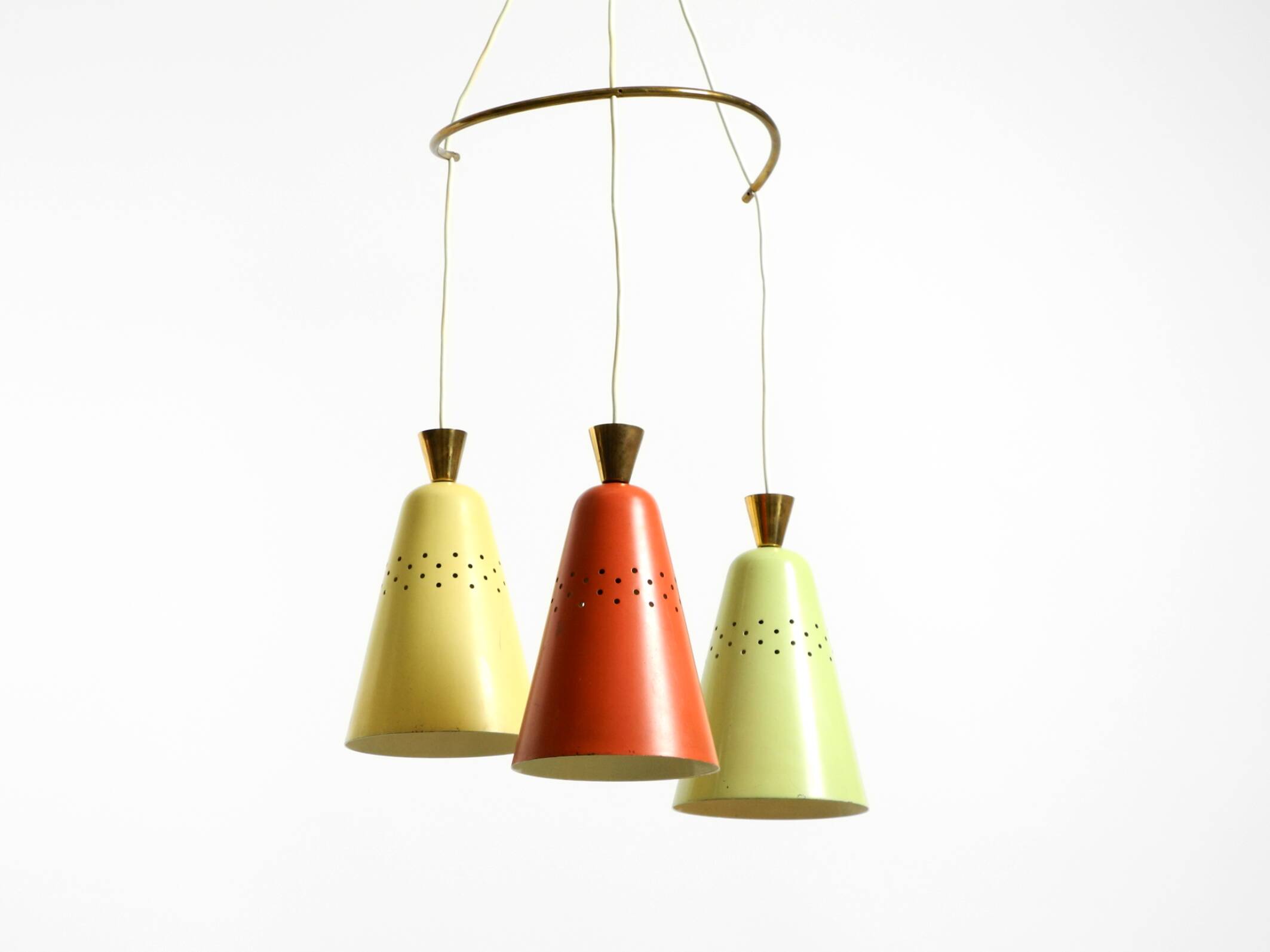 Beautiful large original mid-century 3-arm colorful bag ceiling lamp