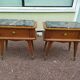 Set of 2 black white marble wood bedside tables with compass legs