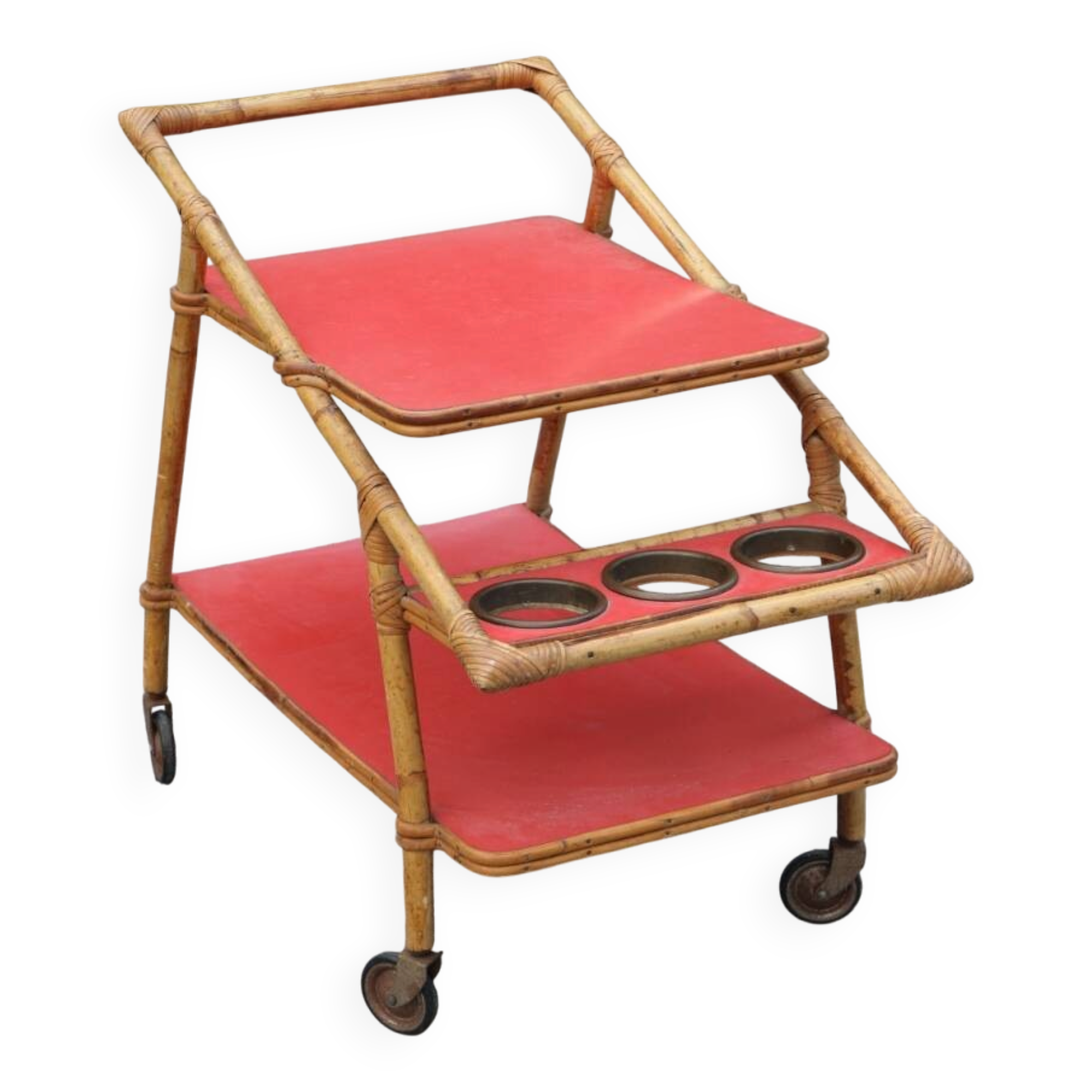 Desserte en rotin et formica