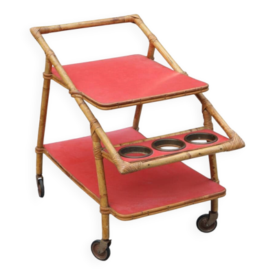 Desserte en rotin et formica