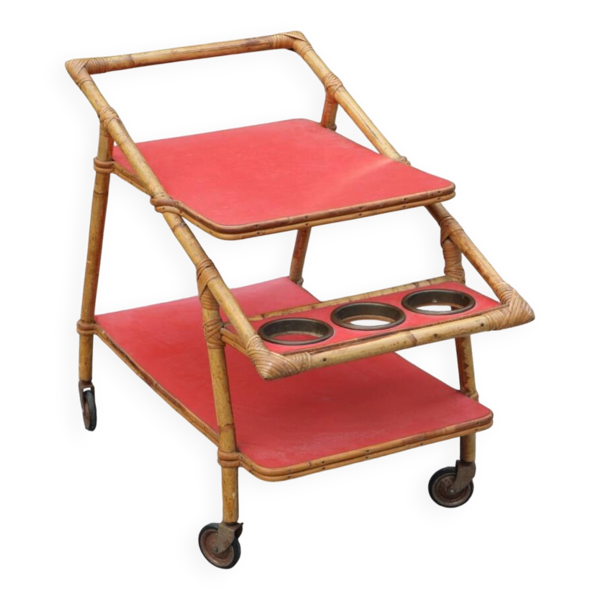 Desserte en rotin et formica