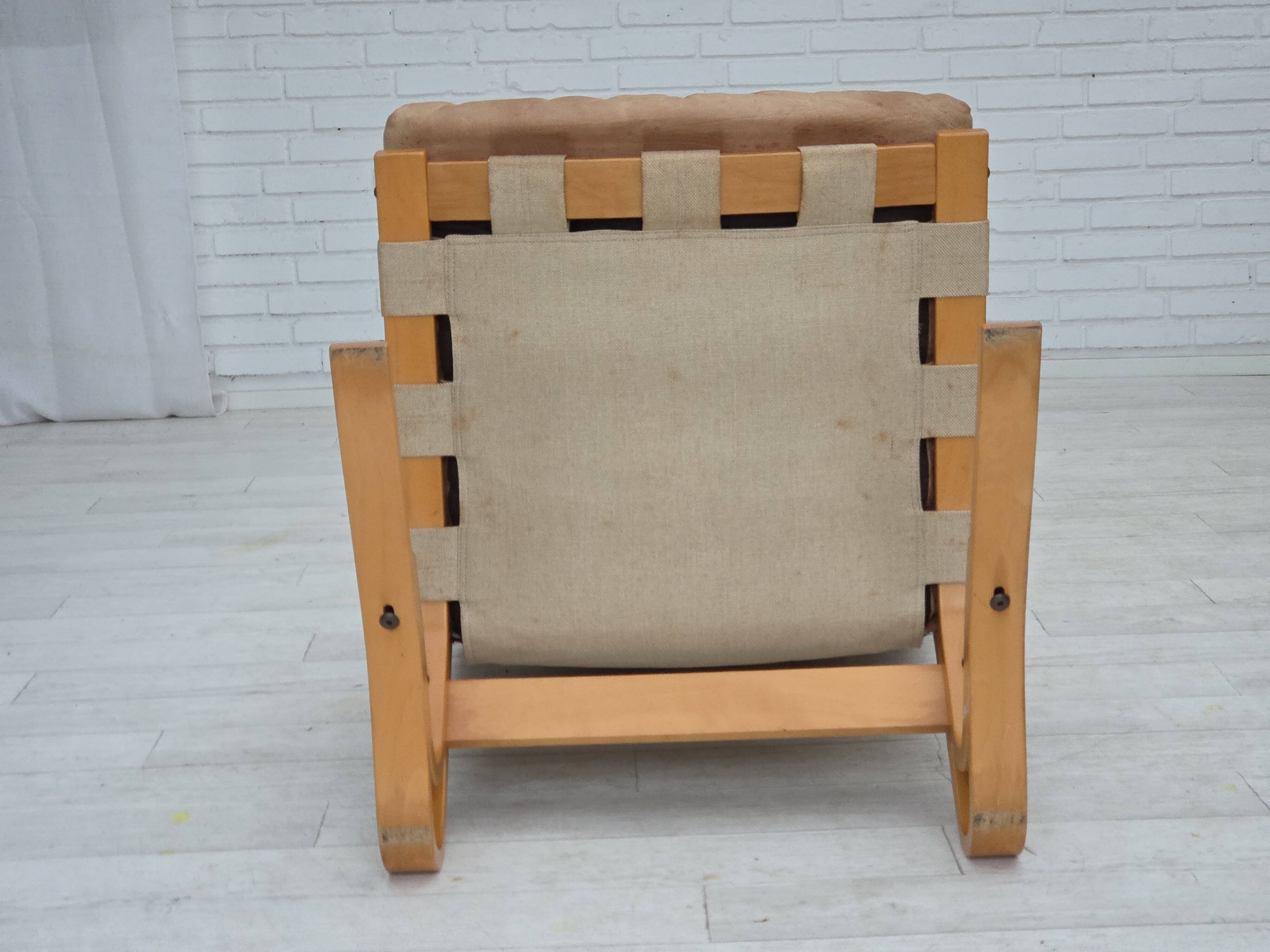 1970s, Norwegian armchair, model "Kengu", beige furniture leather.