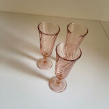 Set of 3 pink champagne flutes twisted rosaline