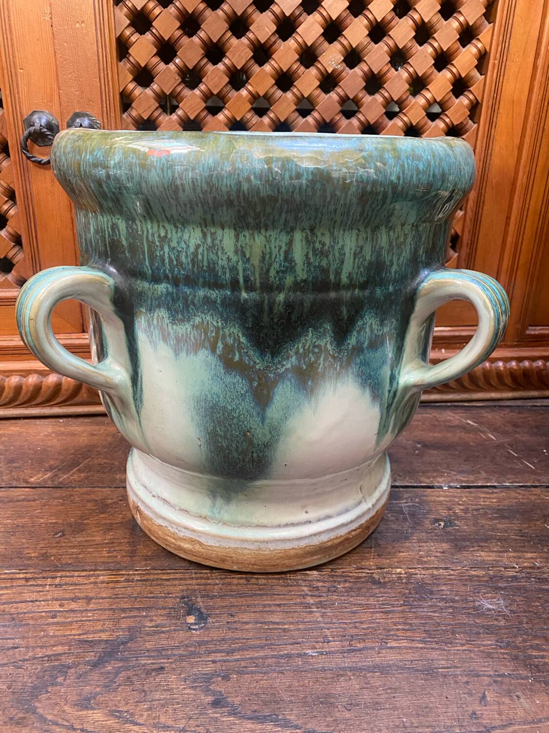 Old glazed terracotta pot cover