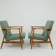 Pair of vintage long chairs mint green bouclé 1970