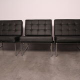 Set of 3 lounge chairs in black leather - model 024 - by Kho Liang Ie for Artifort - The Netherlands