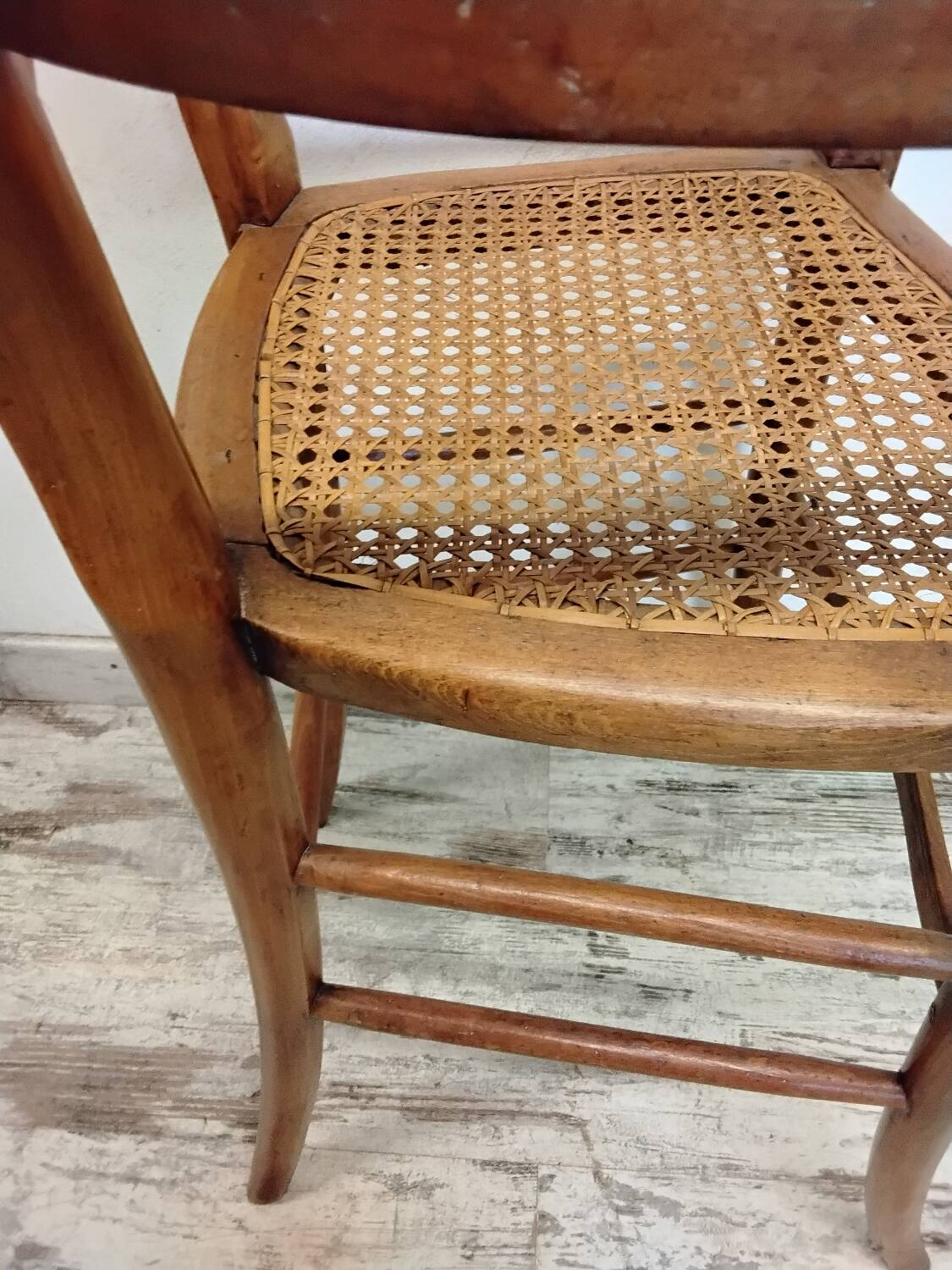 Children's high chair in wood and cane