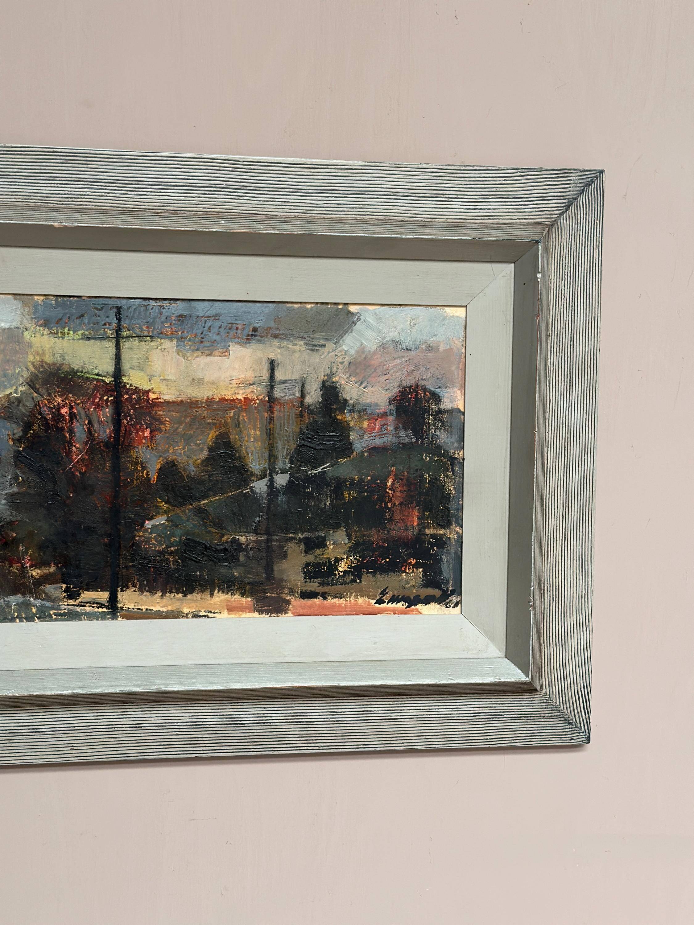 Original Swedish Oil On Panel – “Abstract Composition” By Erik Emanuelsson – Vintage & Framed – 36 × 49 Cm (14.2" × 19.3")