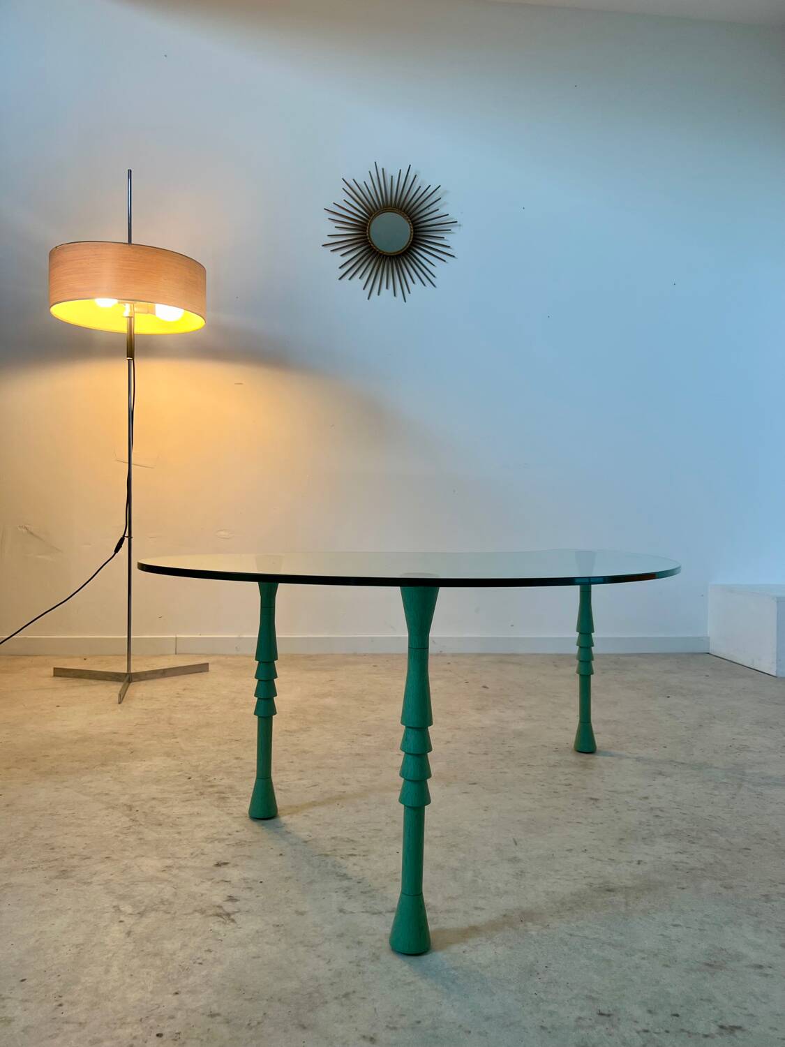 Old bean coffee table free form glass top Italian design 80s vintage