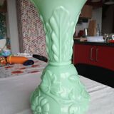 Set of 2 light green opaline glass vases SAINT LOUIS