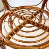 Vintage round rattan coffee table 1970