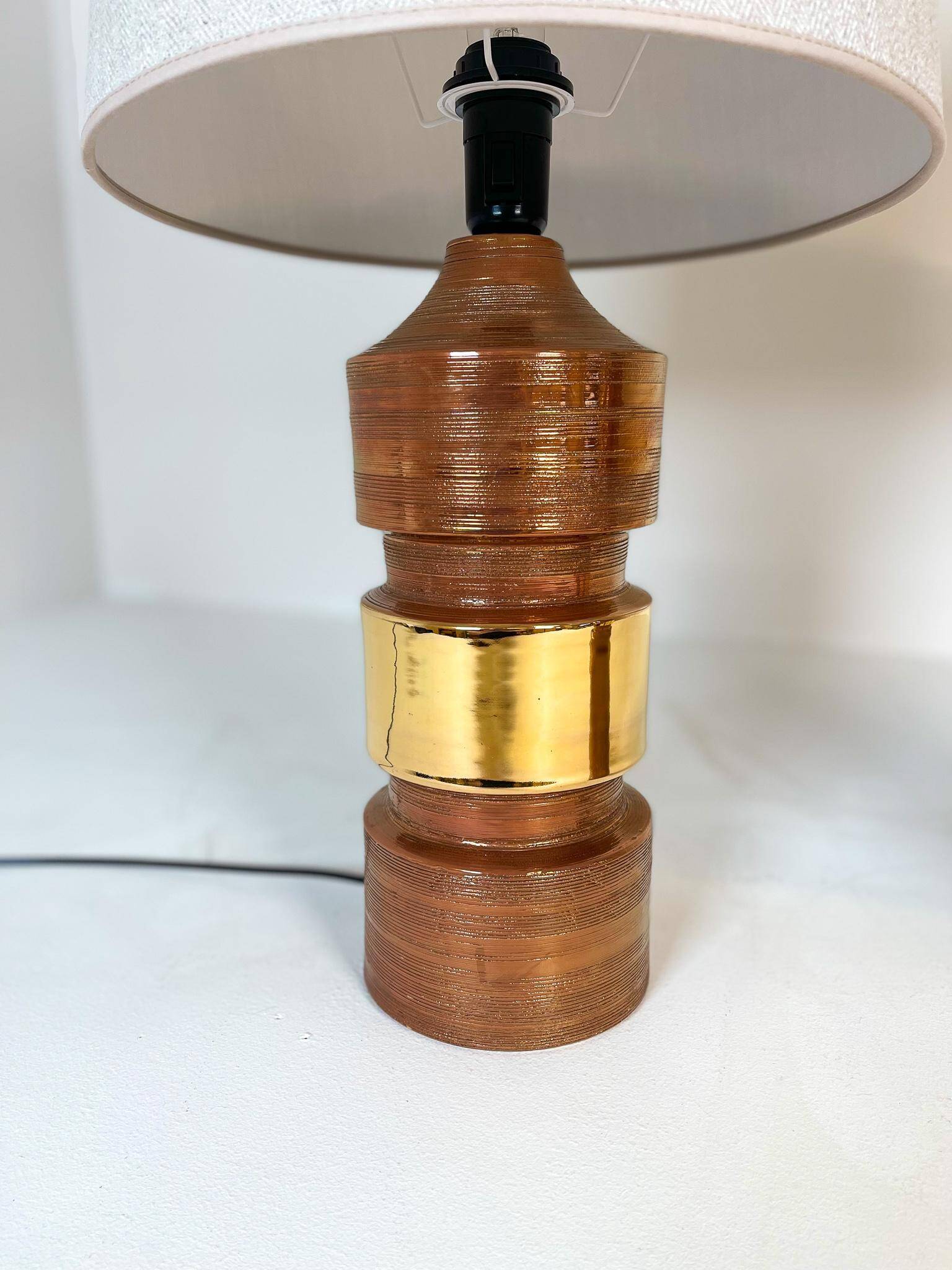 Pair of Bergboms Bitossi brass table lamps, large mid-century, 1960s, Sweden.