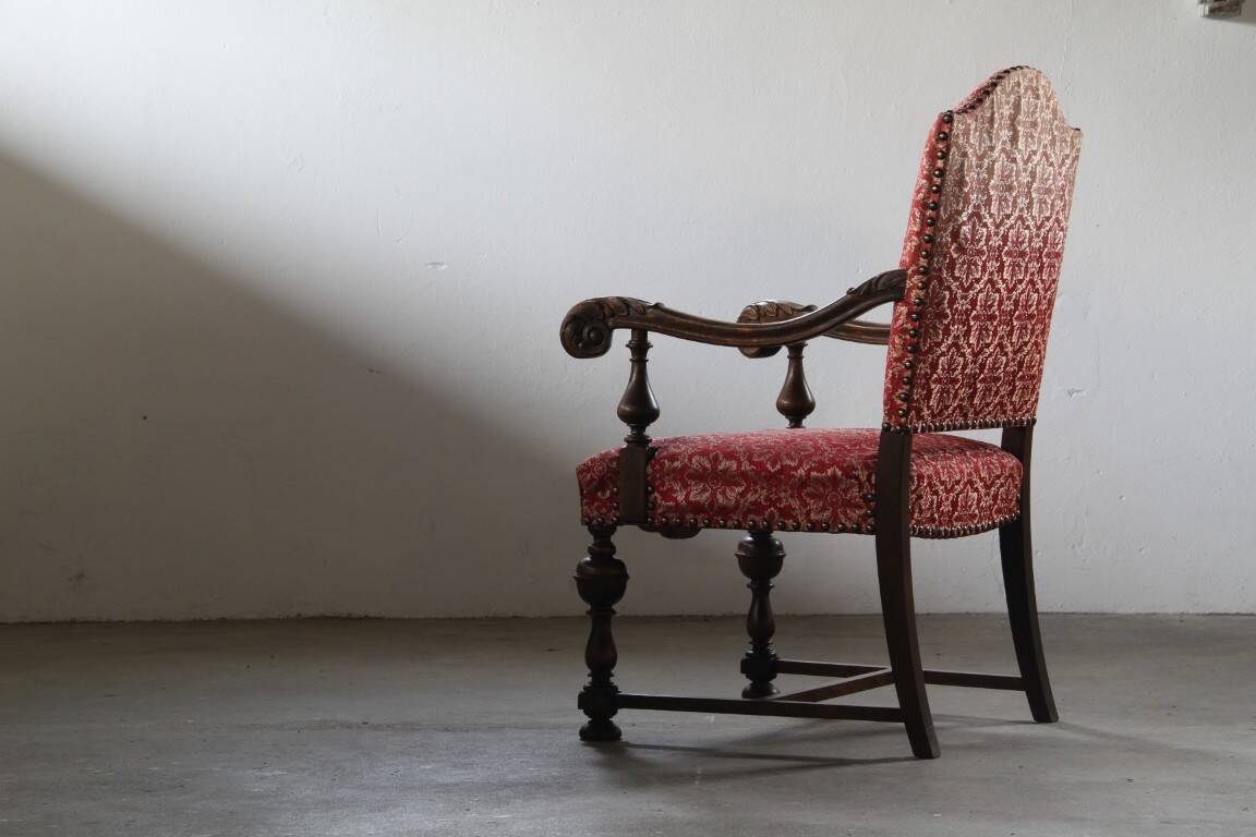 Vintage 19th century Danish Baroque oak armchair - Louis XV style