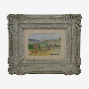 Paysage méridional, pastel impressionniste, cadre montparnasse, Ernest quost