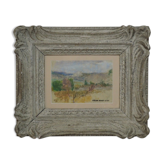 Paysage méridional, pastel impressionniste, cadre montparnasse, Ernest quost