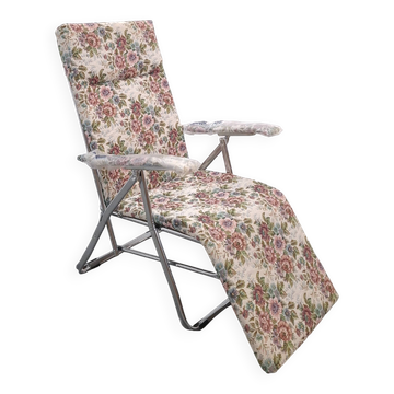 Nouveau fauteuil de jardin italien des années 70, réglable et pliable, avec fleurs.