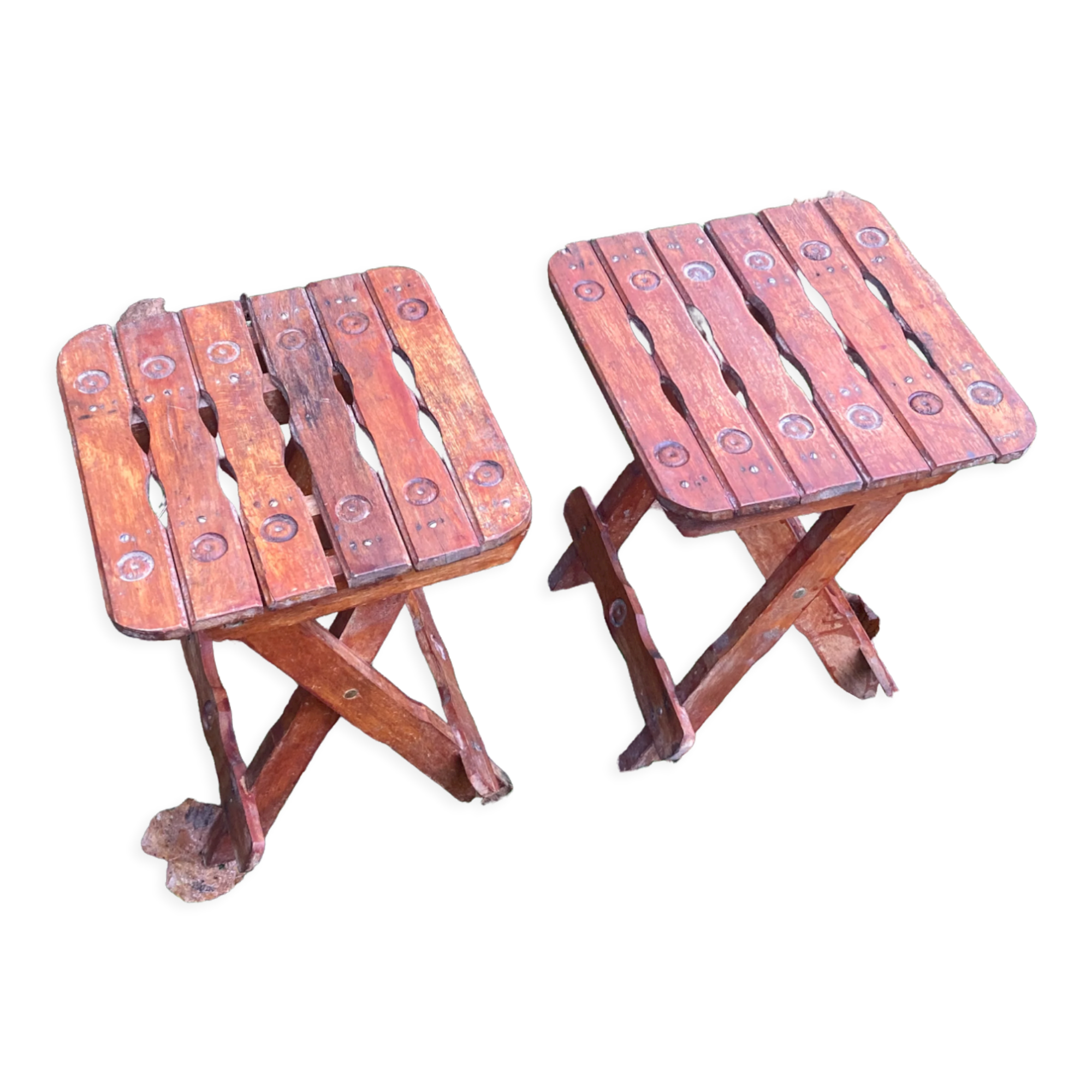Paire de tabourets en bois pliants vintage montagne du Tyrol