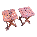 Pair of vintage folding wooden stools from Tyrol mountain