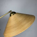 Italian adjustable floor lamp in pencil reed bamboo rattan and brass, 1970s
