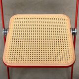 Giancarlo Piretti Plia Folding Chair in Red and Straw for Castelli, Italy