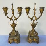 Paire de candélabres anciens en bronze japonisant XIXème