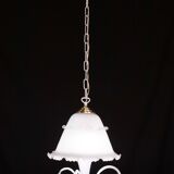 “Umbrella” Charming Murano Vintage White Chandelier in Murano Glass, 1980s