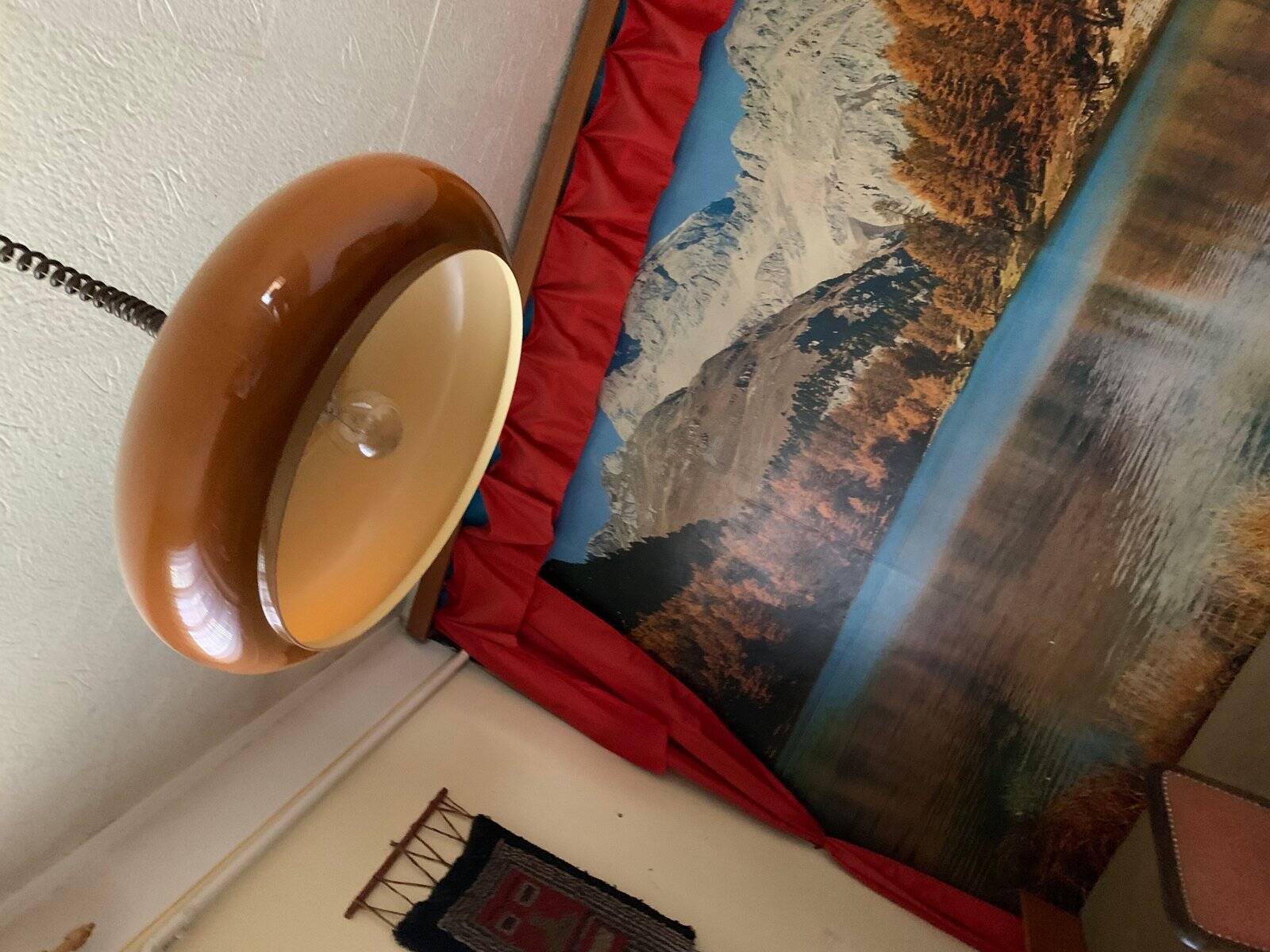 Vintage brown plastic ceiling light with spiral suspension, 1960s, Czech Republic.