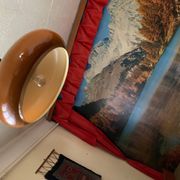 Vintage brown plastic ceiling light with spiral suspension, 1960s, Czech Republic.