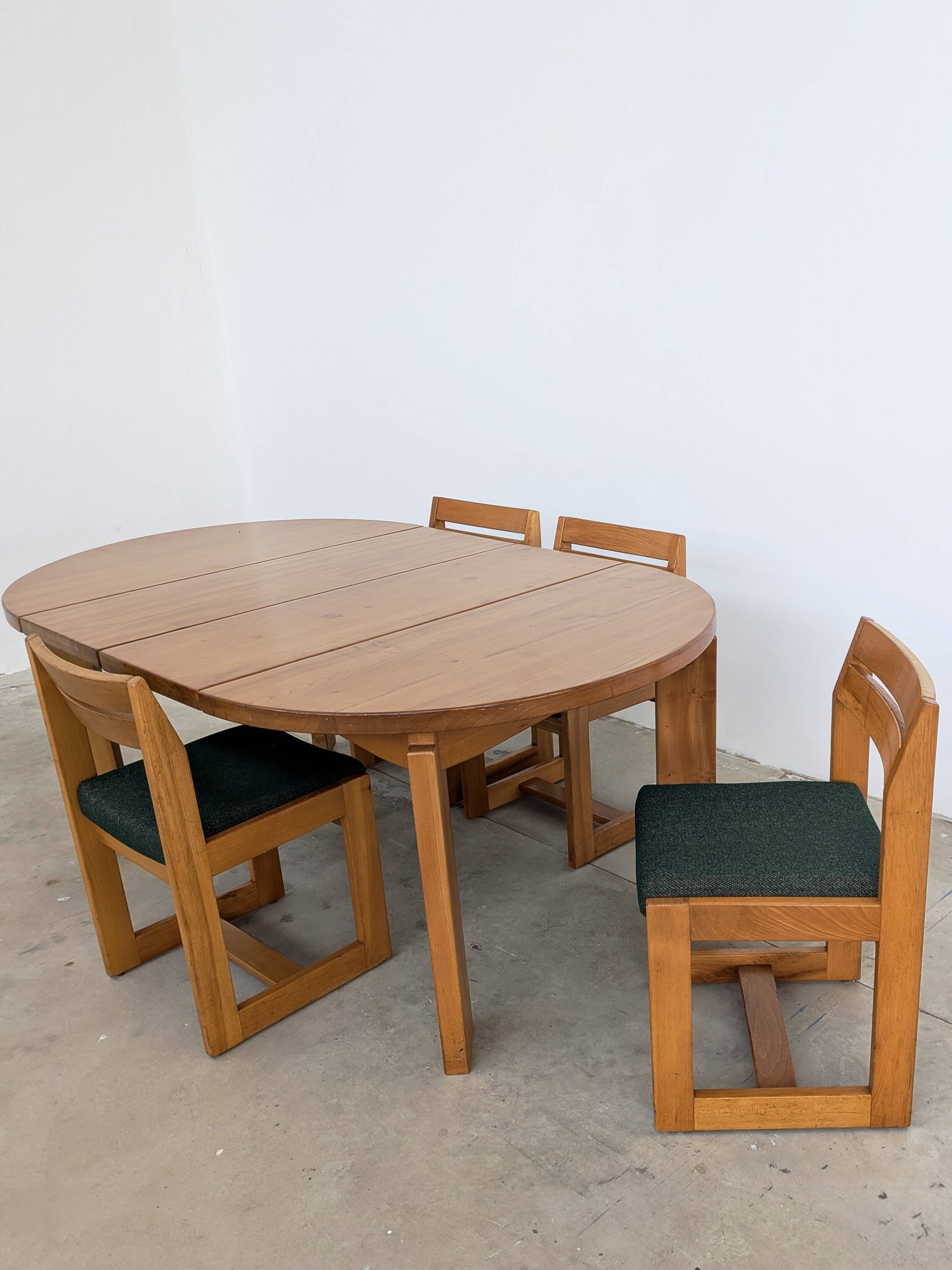 Set of 4 Maison Regain Vintage Chairs – Brutalist Solid Elm