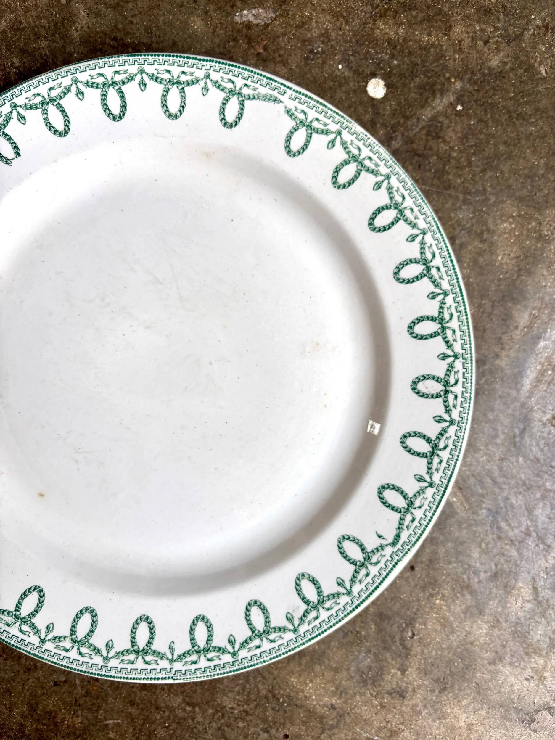 Boch Frères Keramis round dish in green ironstone, "Bonaparte" service