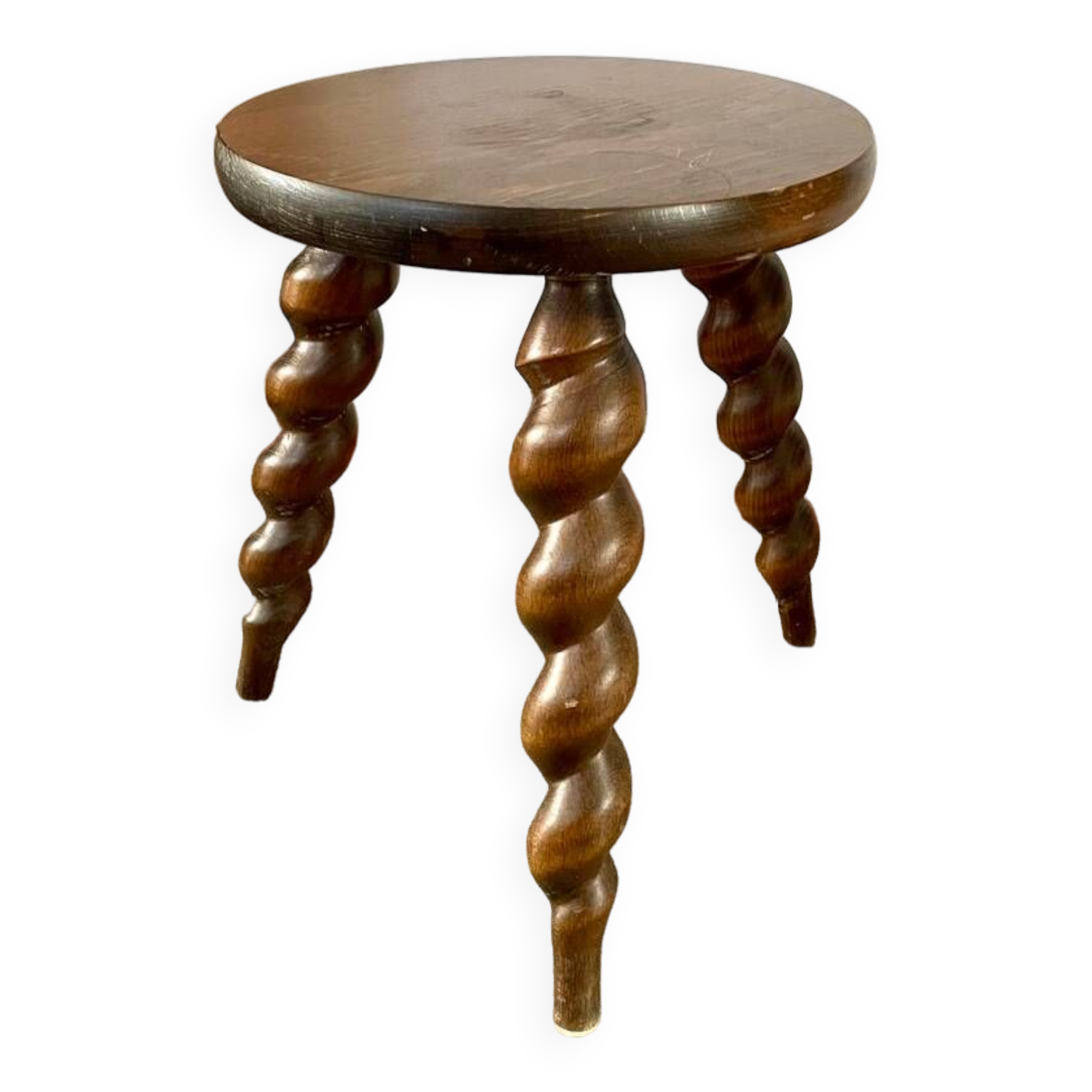 Vintage wooden tripod stool with turned legs