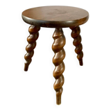 Vintage wooden tripod stool with turned legs