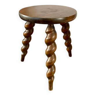 Tabouret tripode vintage bois pieds tournés