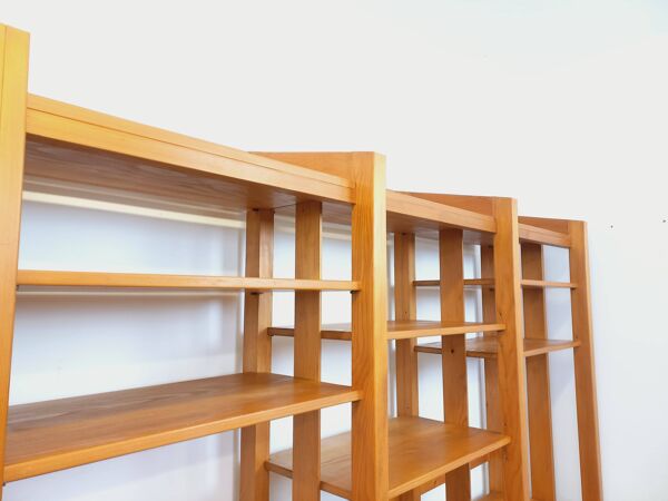 Grande bibliothèque modulable de 6 parties avec 30 étagères vintage en bois